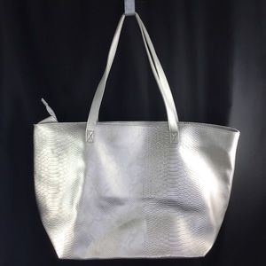 Bath and body works silver metallic tote